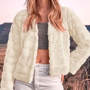 BTFBM Womens Faux‎ Fur Cropped Jacket Fall Fashion 2025 Soft Long Sleeve
